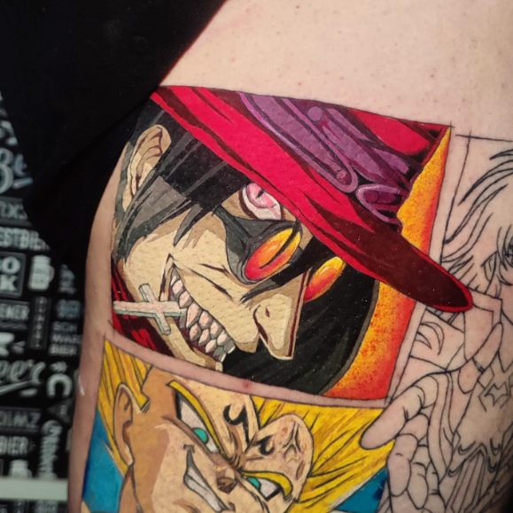 Alucard e Vegeta em anime colorido na coxa